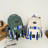 Panelled Stripe Nylon Backpack Women Multiple Pockets Travel Backpack