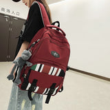 Panelled Stripe Nylon Backpack Women Multiple Pockets Travel Backpack