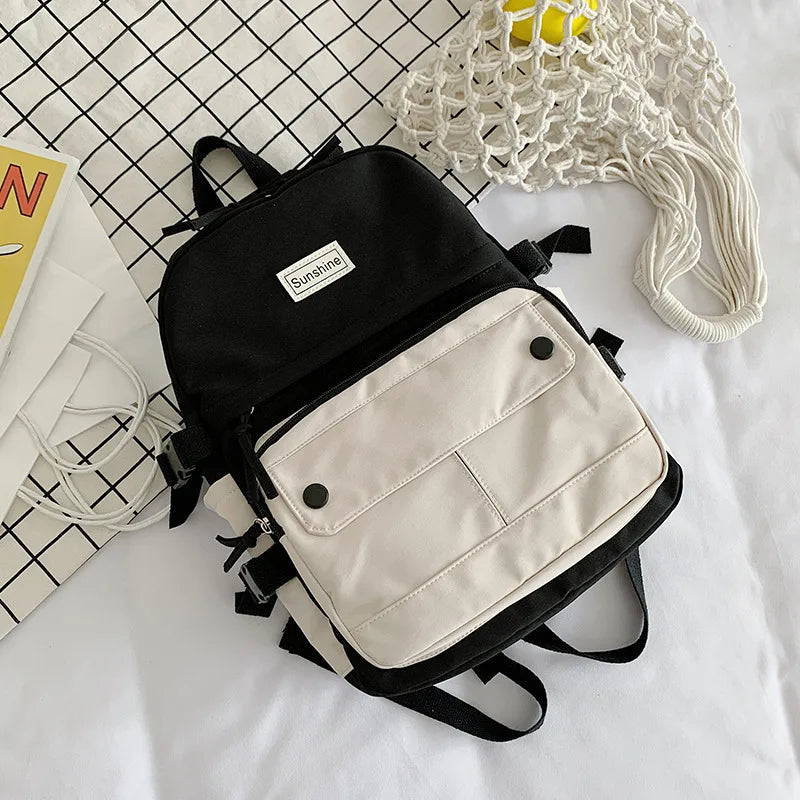 Panelled Women Backpack Harajuku Student Canvas School Bag Girl Travel