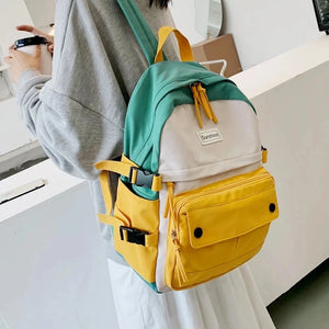 Panelled Women Backpack Harajuku Student Canvas School Bag Girl Travel
