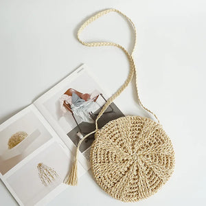 Woven Shoulder Bag Tassel Straw Crossbody Beach Bag