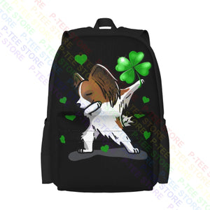 Papillion Dog Dabbing Large Backpack Lucky Irish Shamrock