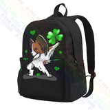 Papillion Dog Dabbing Large Backpack Lucky Irish Shamrock