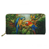 Parakeet Oil Painting Print Female PU Leather Money Bag