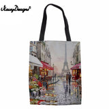 Paris Flower Street Pattern Canvas Tote Shoulder Bag