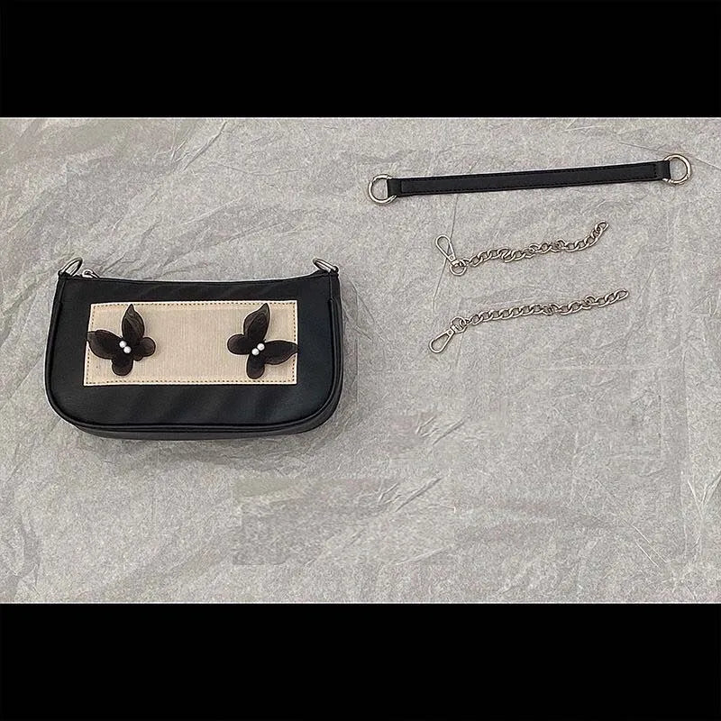 Vintage Pearls Underarm Chain Bag PU Leather Flap Handbag