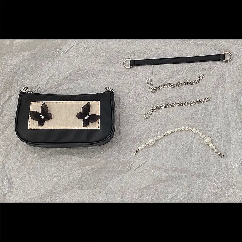 Vintage Pearls Underarm Chain Bag PU Leather Flap Handbag