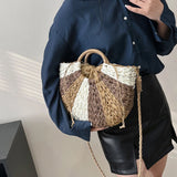 Bohemian Rattan Crossbody Bag Woven Handbags Half Moon Straw Clutch