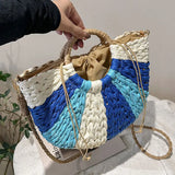 Bohemian Rattan Crossbody Bag Woven Handbags Half Moon Straw Clutch