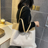 Canvas Patchwork Shoulder Bag Women Large Capacity Style Casual Tote Travel