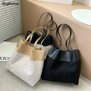 Canvas Patchwork Shoulder Bag Women Large Capacity Style Casual Tote Travel