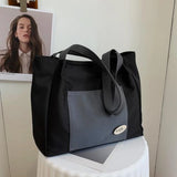 Canvas Patchwork Shoulder Bag Women Large Capacity Tote Handbag Harajuku