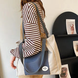 Canvas Patchwork Shoulder Bag Women Large Capacity Tote Handbag Harajuku