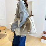 Canvas Patchwork Shoulder Bag Women Large Capacity Tote Handbag Harajuku