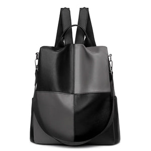 Patchwork Women Backpack PU Leather Shoulder Bag Waterproof Bookbag