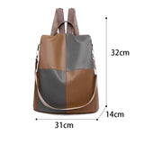 Patchwork Women Backpack PU Leather Shoulder Bag Waterproof Bookbag