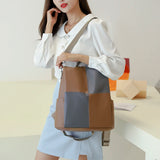 Patchwork Women Backpack PU Leather Shoulder Bag Waterproof Bookbag