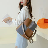 Patchwork Women Backpack PU Leather Shoulder Bag Waterproof Bookbag