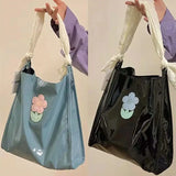 Patent Leather Girls Shoulder Bags Floral Ladies Underarm Bag Tote Purse