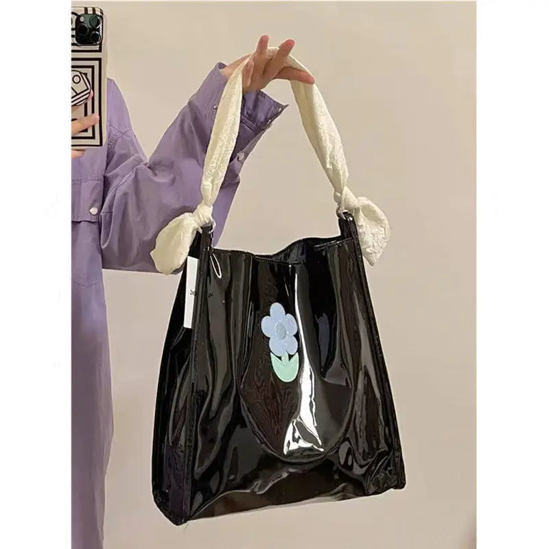 Patent Leather Girls Shoulder Bags Floral Ladies Underarm Bag Tote Purse