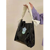 Patent Leather Girls Shoulder Bags Floral Ladies Underarm Bag Tote Purse