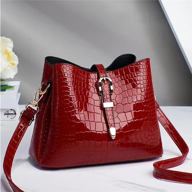 Crocodile Pattern Bucket Bag Women Shoulder Handbag