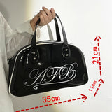 Patent Leather Women Fitness Shoulder Bag Letter Print Ladies Tote Handbags