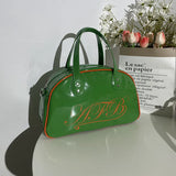 Patent Leather Women Fitness Shoulder Bag Letter Print Ladies Tote Handbags