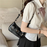 Vintage Patent Leather Women Underarm Bag Crocodile Pattern Female Handbags