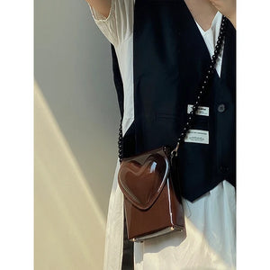 Patent Leather Women's Square Shoulder Bag Love Heart Messenger Bags