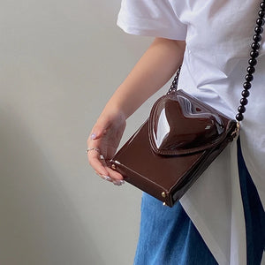 Patent Leather Women's Square Shoulder Bag Love Heart Messenger Bags