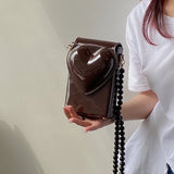 Patent Leather Women's Square Shoulder Bag Love Heart Messenger Bags