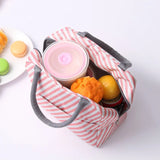 Patterned Lunch Bag Striped Canvas Couple Insulated Thermal Foo