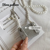 Pearl Rhinestone Mini Purses PU Leather Coin Wallets Chain Decorative Bags