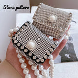 Pearl Rhinestone Mini Purses PU Leather Coin Wallets Chain Decorative Bags