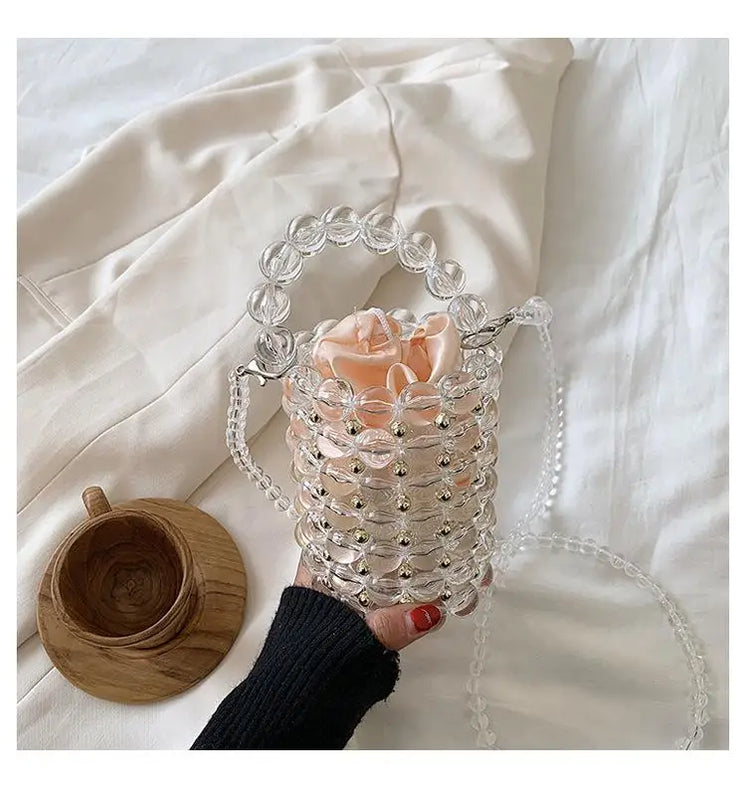 Pearls Beading Bags Vintage Evening Party Ladies Hollow Tote Shoulder Bags