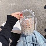 Pearls Beading Bags Vintage Evening Party Ladies Hollow Tote Shoulder Bags
