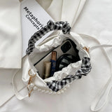 Pearls Shoulder Bags Women Temperament PU Leather Pleated Cloud Bag