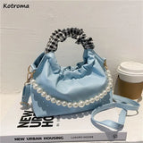 Pearls Shoulder Bags Women Temperament PU Leather Pleated Cloud Bag