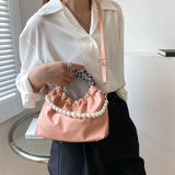 Pearls Shoulder Bags Women Temperament PU Leather Pleated Cloud Bag