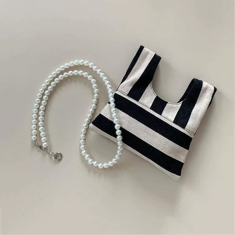 Vintage Striped Canvas Bag Beading Cross Body Handbags