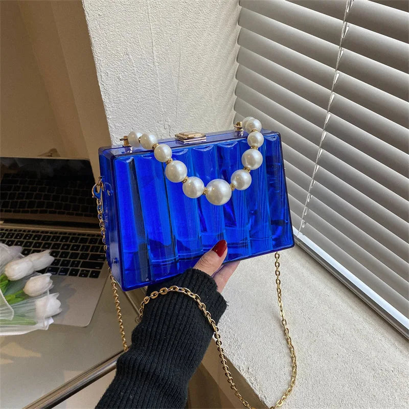 Clear Acrylic Striped Clutch Bag Party Wedding Evening Handbag