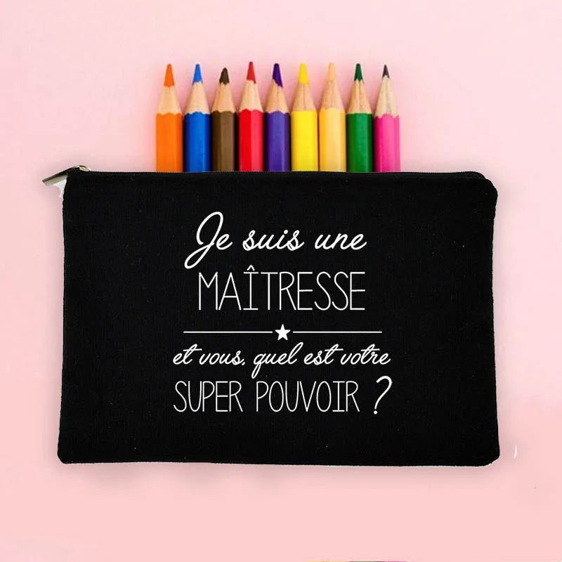 French Print Pencil Case Wash Pouch Teacher Storage Bags