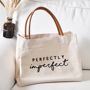 Perfectly Imperfect Women Lady Personalized Canvas Tote Bag Book Bag Handbag