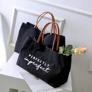 Perfectly Imperfect Women Lady Personalized Canvas Tote Bag Book Bag Handbag