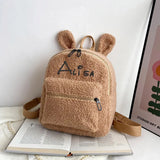 Embroidery Fuzzy Rabbit Backpack Plush School Bag With Bunny Ears Zipper
