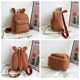 Embroidery Fuzzy Rabbit Backpack Plush School Bag With Bunny Ears Zipper