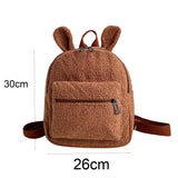 Embroidery Fuzzy Rabbit Backpack Plush School Bag With Bunny Ears Zipper