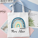 Personalised Rainbow Teacher Shoulder Bag Name Women Canvas Shopping Bag Eco