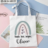 Personalised Rainbow Teacher Shoulder Bag Name Women Canvas Shopping Bag Eco